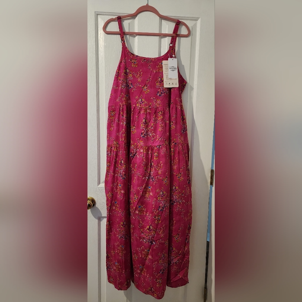 Flowy, Hot Pink w/ Flowers Dress XL (Long)